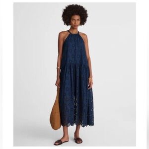 embroidered cicely tiered midi dress in plaid Tiered Plaid Midi Dress Medium